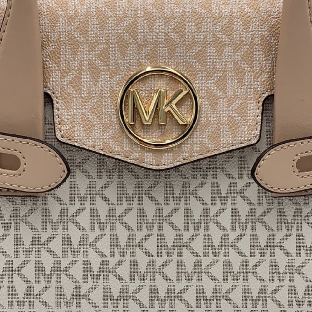 Michael Kors Carmen Medium Logo and Faux Leather Belted Satchel - Picture 12 of 16